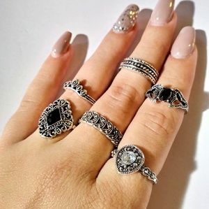 Antiqued Silver Bohemian Knuckle Rings Set